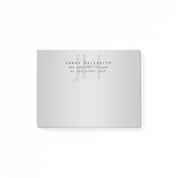 Modern Editable Name & Slogan | Grey Gradient  Post-it Notes