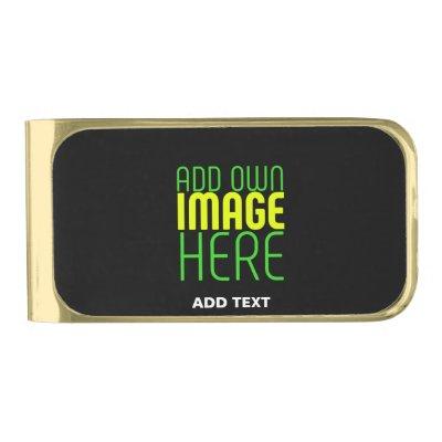 MODERN EDITABLE SIMPLE BLACK IMAGE TEXT TEMPLATE GOLD FINISH MONEY CLIP