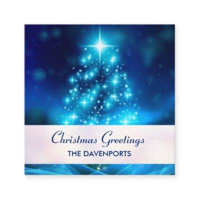 Modern Electric Blue Christmas Tree with Lights Square