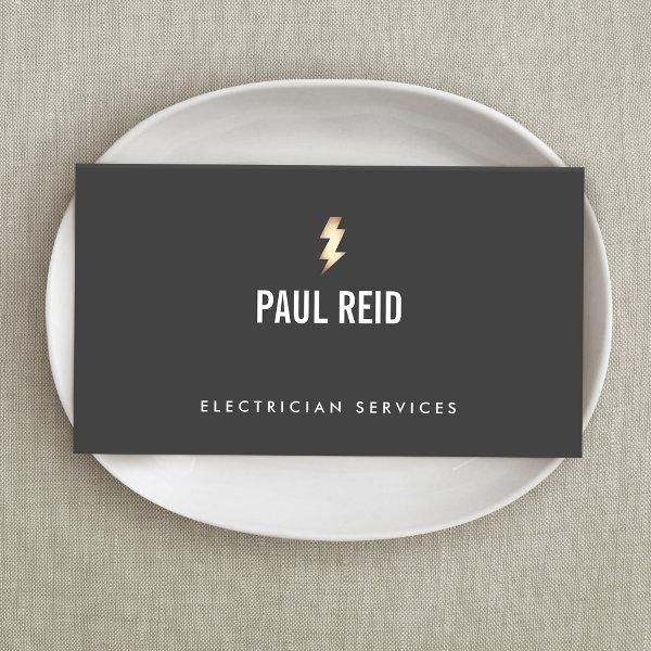 Modern Electrician Gold Lightning Bolt Logo Black