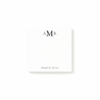 Modern Elegant 3 Monogram Initial Business Office Post-it Notes