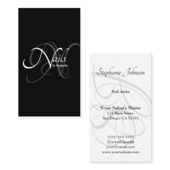 Modern Elegant B&W Monogram Typography Nail Artist