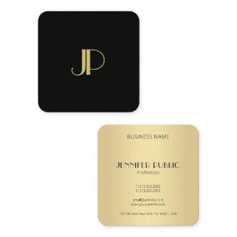 Modern Elegant Black Gold Monogrammed Template Square