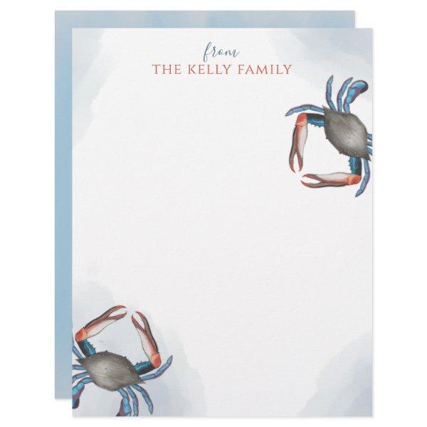 Modern Elegant Blue Crab Minimalist Watercolor Letterhead