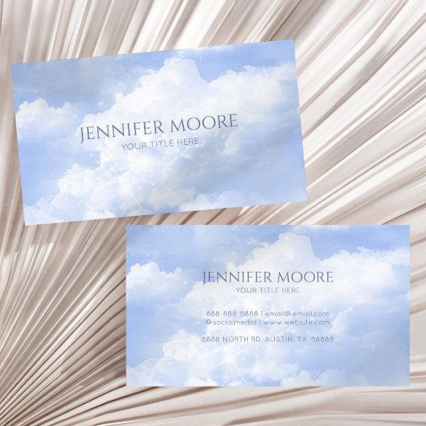 Modern Elegant Blue White Sparkle Clouds Custom