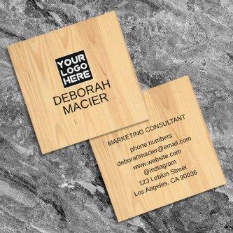 Modern Elegant Brand Logo Rustic Wood Square