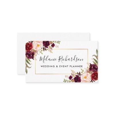 Modern Elegant Burgundy Floral Gold Frame