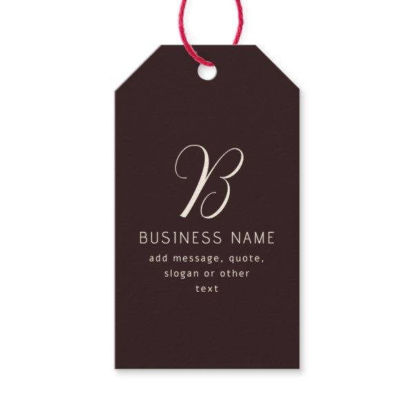 Modern Elegant Business Name Monogram | Dark Brown Gift Tags