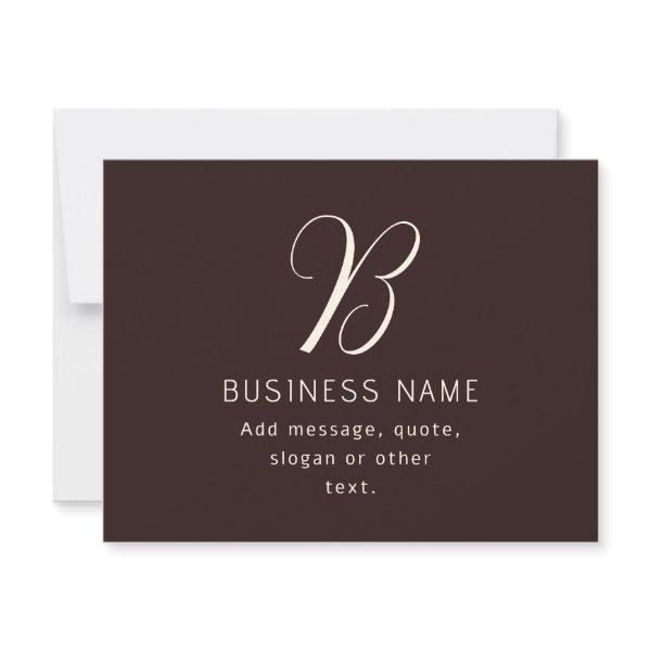 Modern Elegant Business Name Monogram | Dark Brown Note Card