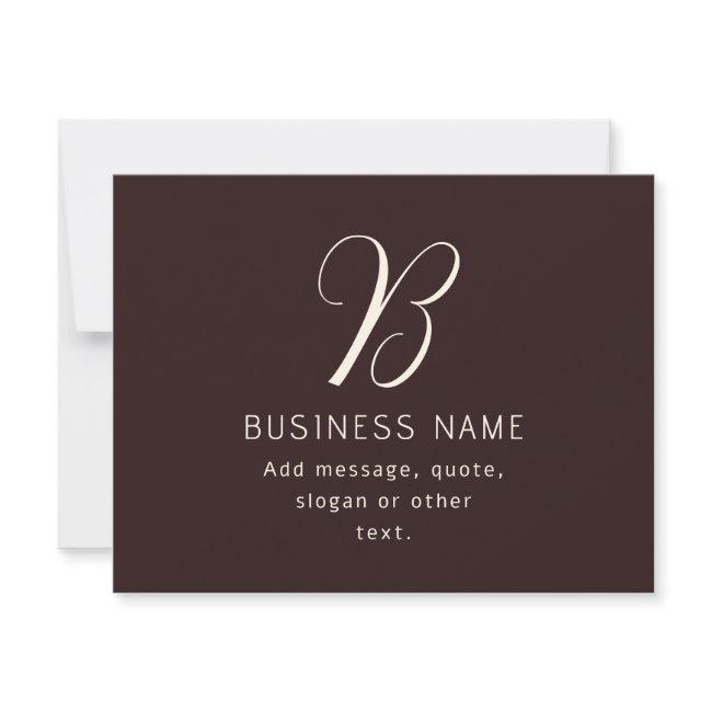 Modern Elegant Business Name Monogram | Dark Brown Note Card