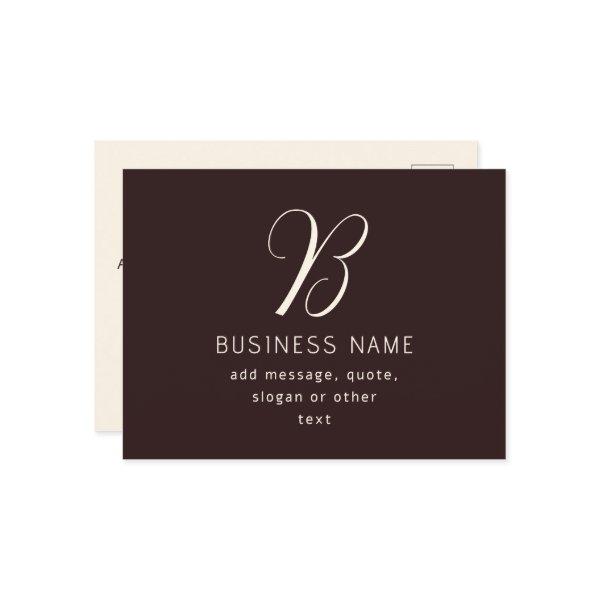 Modern Elegant Business Name Monogram | Dark Brown Postcard