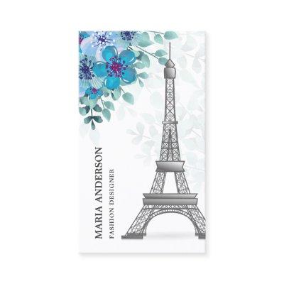 Modern Elegant Chic Blue Floral Paris Eiffel Tower