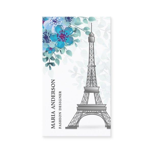 Modern Elegant Chic Blue Floral Paris Eiffel Tower