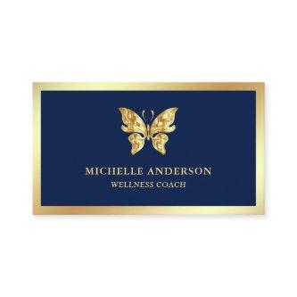 Modern Elegant Chic Blue Gold Foil Butterfly