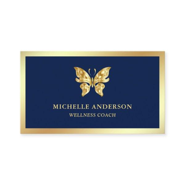 Modern Elegant Chic Blue Gold Foil Butterfly