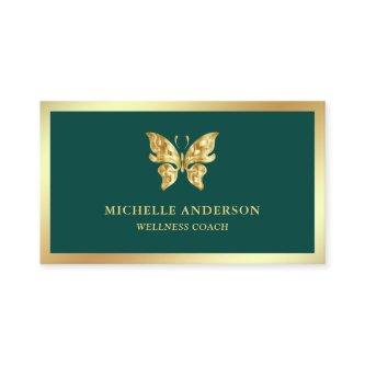 Modern Elegant Chic Green Gold Foil Butterfly