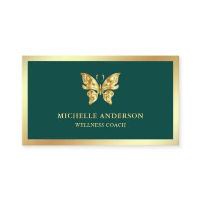 Modern Elegant Chic Green Gold Foil Butterfly