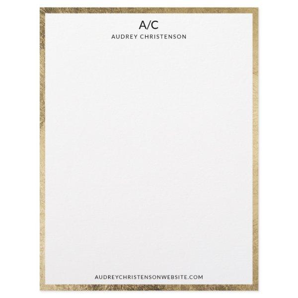 Modern elegant classic monogram chic gold frame letterhead