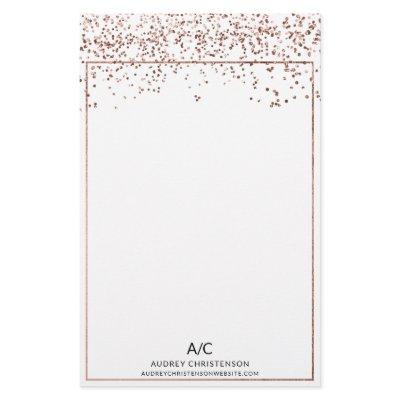 Modern elegant classic monogram rose gold confetti stationery