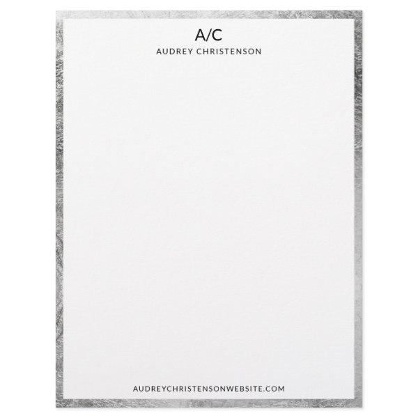 Modern elegant classic monogram silver frame letterhead