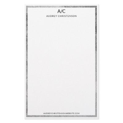 Modern elegant classic monogram silver frame stationery