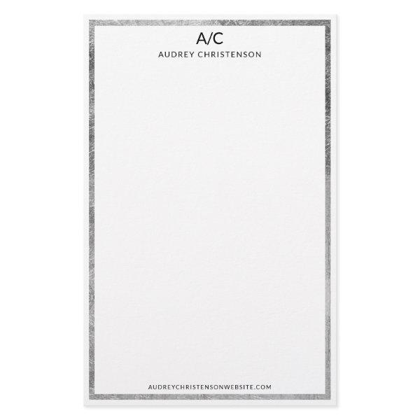 Modern elegant classic monogram silver frame stationery