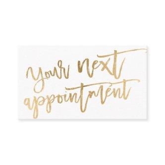 Modern elegant gold foil script typography white appointment card