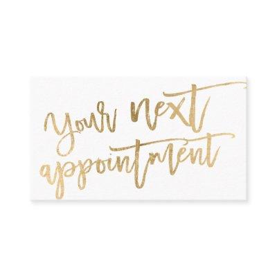 Modern elegant gold foil script typography white appointment card