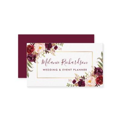 Modern Elegant Gold Frame Burgundy Floral