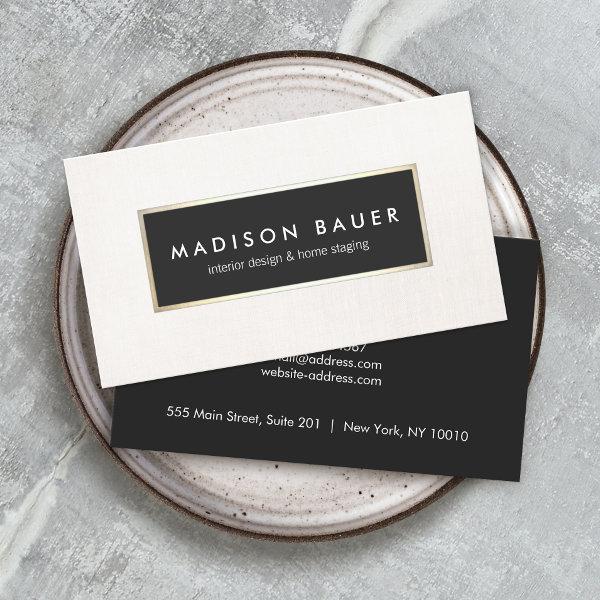 Modern Elegant Gold Lined Black and Beige Linen