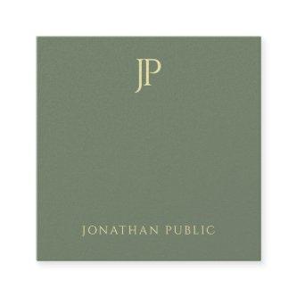 Modern Elegant Green Gold Monogram Premium Pearl Square