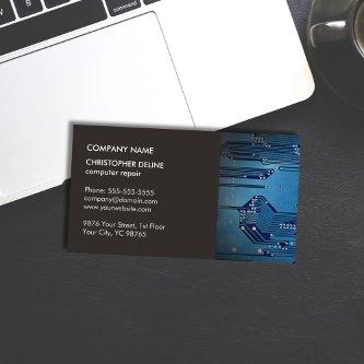 Modern Elegant Grey Blue Circuit Computer Repair
