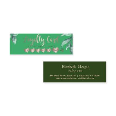Modern Elegant Hearts,Leaves Mint Green  Loyalty Card