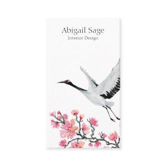 Modern Elegant Japanese Crane and Cherry Blossom