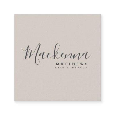 Modern Elegant Linen Beige Personalized Name Salon Square