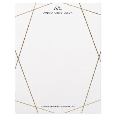 Modern elegant monogram chic gold geometric frame letterhead