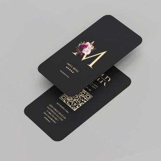 Modern Elegant Monogram M Floral Black Gold