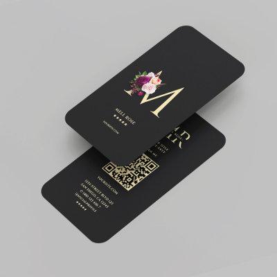 Modern Elegant Monogram M Floral Black Gold