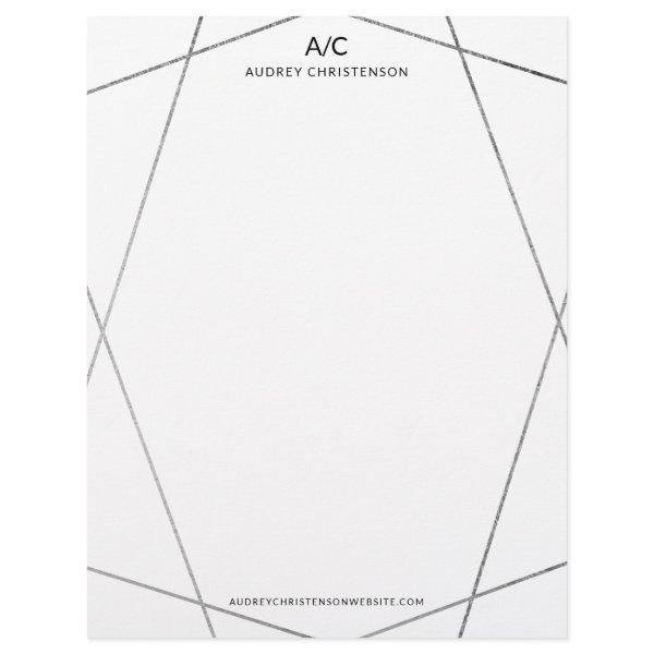 Modern elegant monogram silver geometric frame letterhead