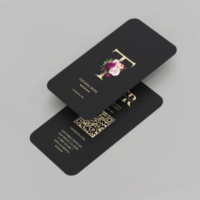 Modern Elegant Monogram T Floral Black Gold