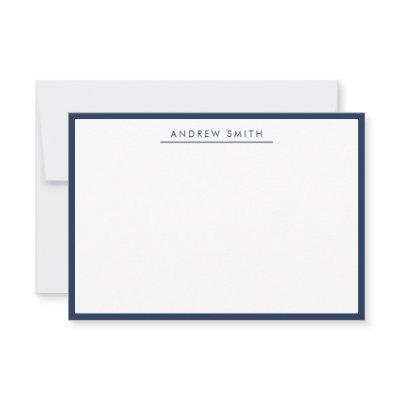 Modern Elegant Navy Blue Line Classic Minimalist Note Card
