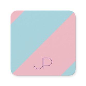 Modern Elegant Pink Blue Luxurious Monogrammed Square