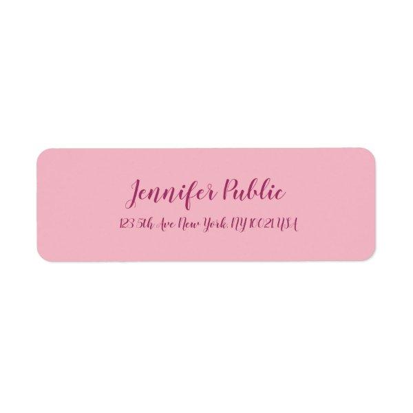 Modern Elegant Pink Plain Freehand Script Text Label