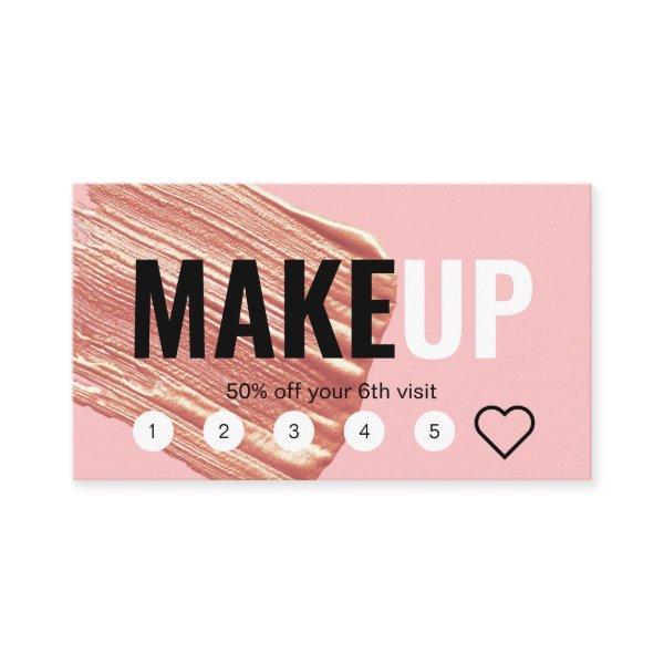 Modern elegant rose gold lipstick stroke makeup loyalty card