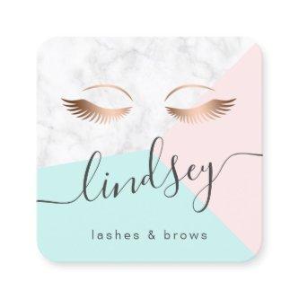 Modern elegant rose gold marble pink mint lashes square