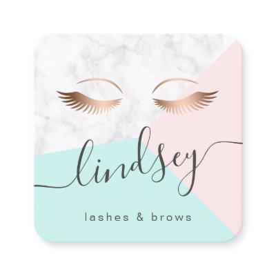 Modern elegant rose gold marble pink mint lashes square