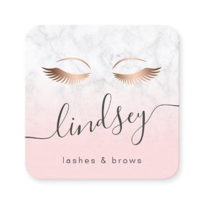 Modern elegant rose gold white marble pink lashes square