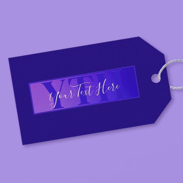 Modern Elegant Script Name & Monogram Ombre Purple Gift Tags