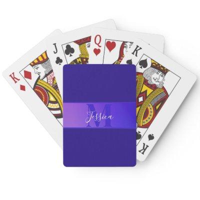 Modern Elegant Script Name & Monogram Ombre Purple Poker Cards