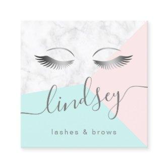 Modern elegant silver marble pink mint lashes square